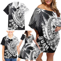 Hafa Adai Guam Family Matching Off Shoulder Short Dress and Hawaiian Shirt Polynesian Palm Tree Tattoo Hibiscus and Plumeria Art LT03 - Polynesian Pride