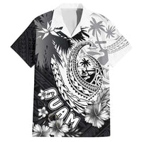 Hafa Adai Guam Family Matching Off Shoulder Short Dress and Hawaiian Shirt Polynesian Palm Tree Tattoo Hibiscus and Plumeria Art LT03 Dad's Shirt - Short Sleeve Black - Polynesian Pride