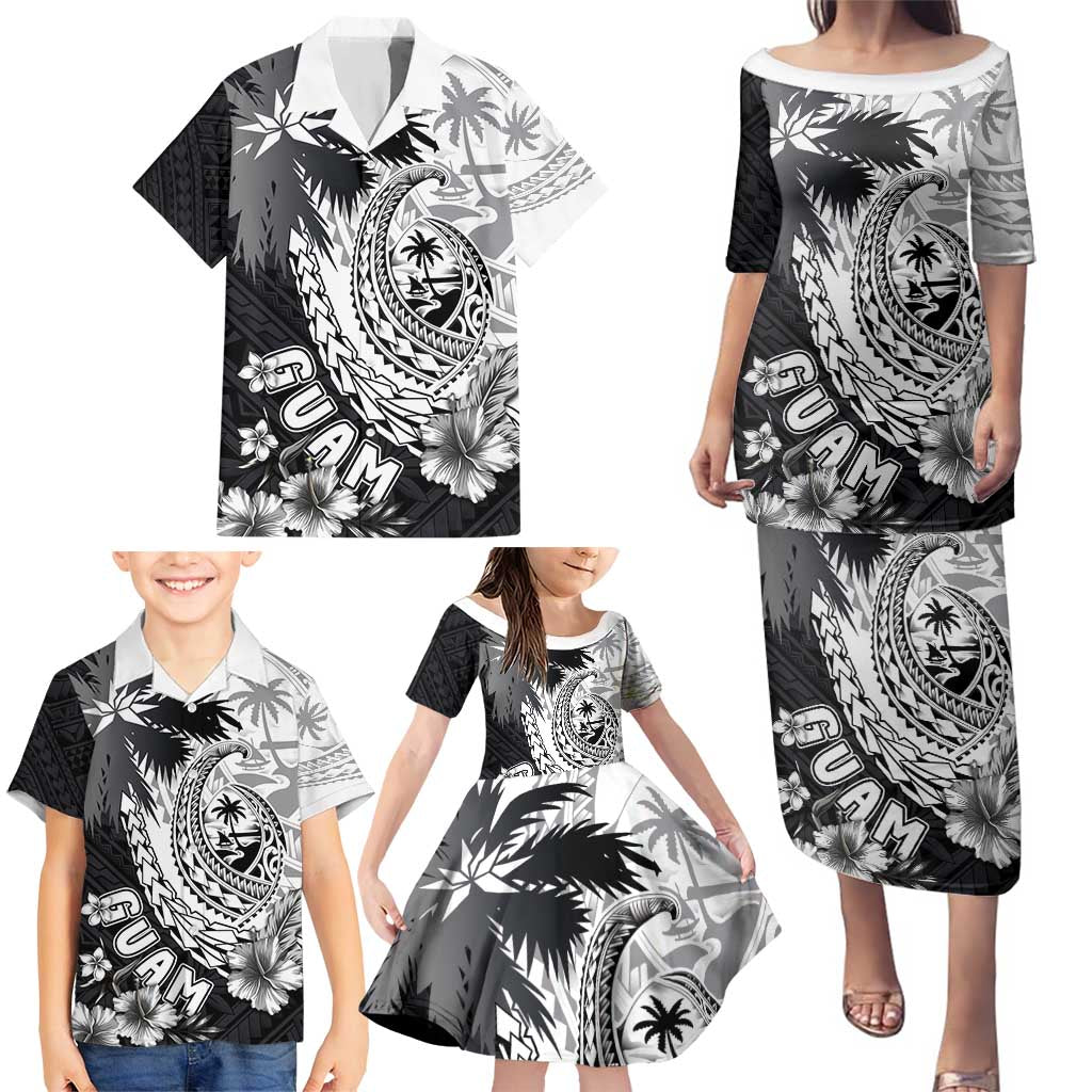 Hafa Adai Guam Family Matching Puletasi and Hawaiian Shirt Polynesian Palm Tree Tattoo Hibiscus and Plumeria Art LT03 - Polynesian Pride