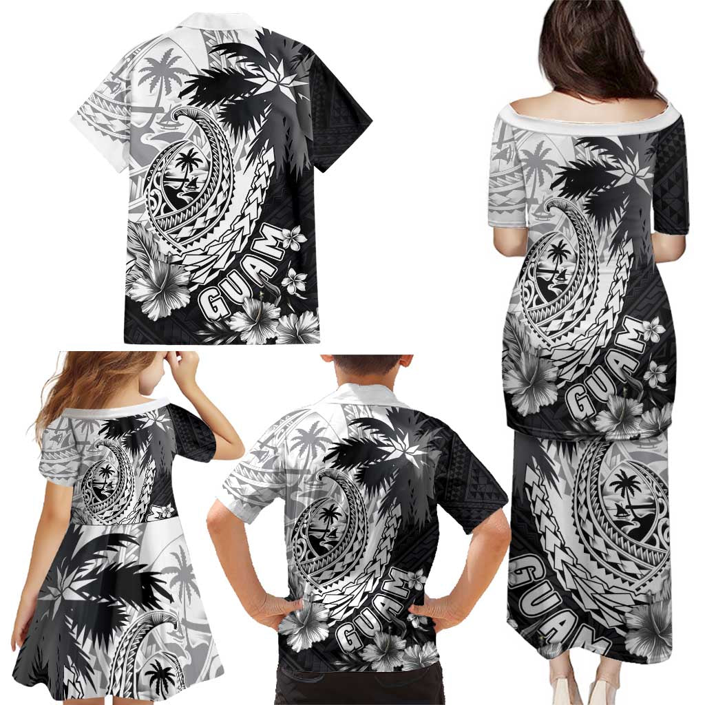 Hafa Adai Guam Family Matching Puletasi and Hawaiian Shirt Polynesian Palm Tree Tattoo Hibiscus and Plumeria Art LT03 - Polynesian Pride