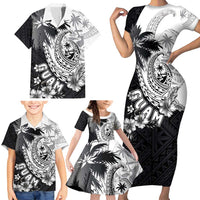Hafa Adai Guam Family Matching Short Sleeve Bodycon Dress and Hawaiian Shirt Polynesian Palm Tree Tattoo Hibiscus and Plumeria Art LT03 - Polynesian Pride
