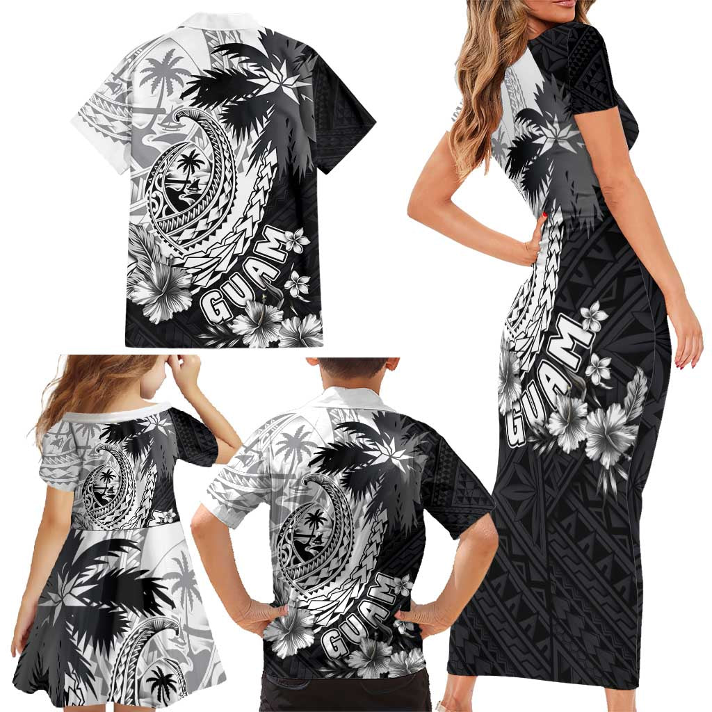 Hafa Adai Guam Family Matching Short Sleeve Bodycon Dress and Hawaiian Shirt Polynesian Palm Tree Tattoo Hibiscus and Plumeria Art LT03 - Polynesian Pride