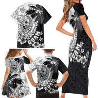 Hafa Adai Guam Family Matching Short Sleeve Bodycon Dress and Hawaiian Shirt Polynesian Palm Tree Tattoo Hibiscus and Plumeria Art LT03 - Polynesian Pride