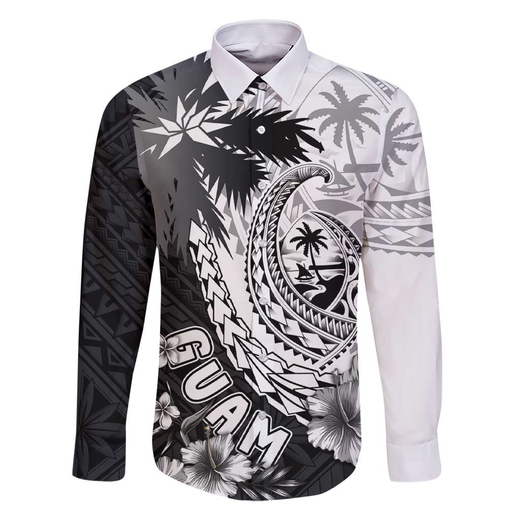 Hafa Adai Guam Family Matching Short Sleeve Bodycon Dress and Hawaiian Shirt Polynesian Palm Tree Tattoo Hibiscus and Plumeria Art LT03 Dad's Shirt - Long Sleeve Black - Polynesian Pride