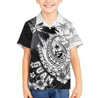 Hafa Adai Guam Family Matching Short Sleeve Bodycon Dress and Hawaiian Shirt Polynesian Palm Tree Tattoo Hibiscus and Plumeria Art LT03 Son's Shirt Black - Polynesian Pride