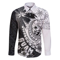 Hafa Adai Guam Family Matching Summer Maxi Dress and Hawaiian Shirt Polynesian Palm Tree Tattoo Hibiscus and Plumeria Art LT03 Dad's Shirt - Long Sleeve Black - Polynesian Pride