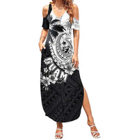 Hafa Adai Guam Family Matching Summer Maxi Dress and Hawaiian Shirt Polynesian Palm Tree Tattoo Hibiscus and Plumeria Art LT03 Mom's Dress Black - Polynesian Pride