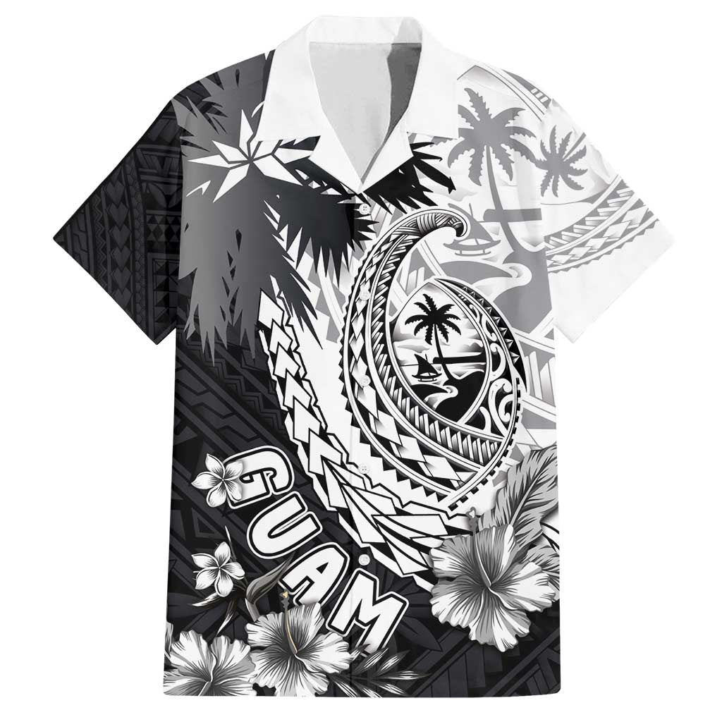 Hafa Adai Guam Family Matching Tank Maxi Dress and Hawaiian Shirt Polynesian Palm Tree Tattoo Hibiscus and Plumeria Art LT03 Dad's Shirt - Short Sleeve Black - Polynesian Pride