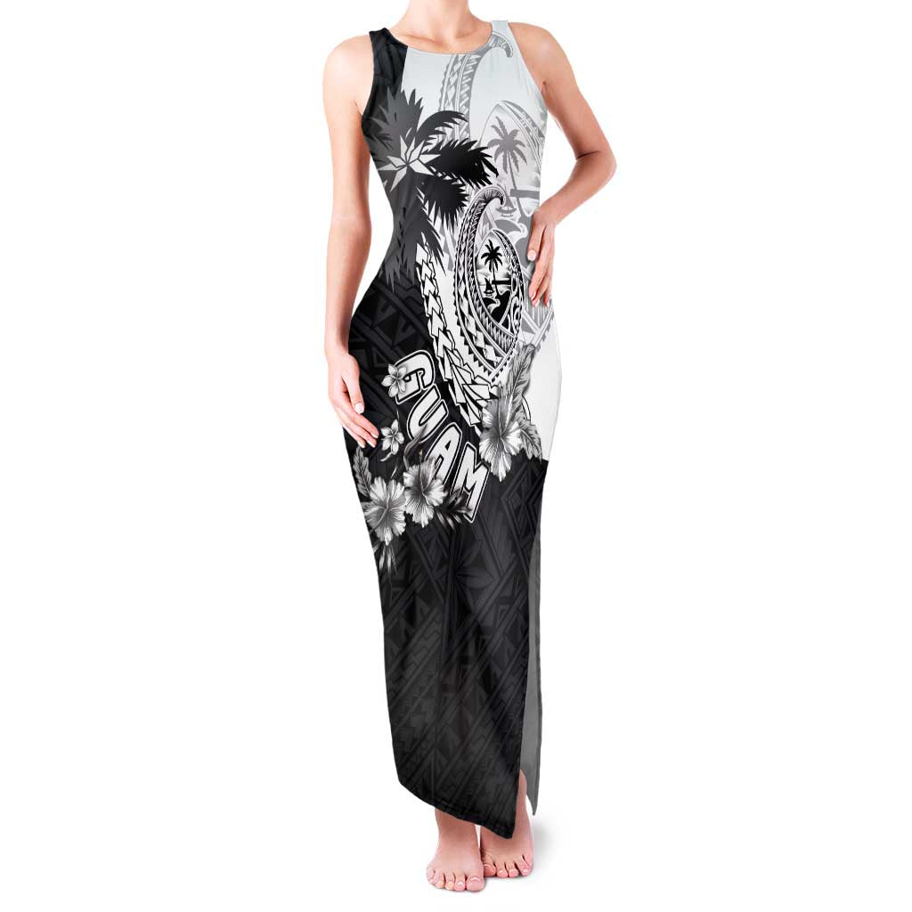 Hafa Adai Guam Family Matching Tank Maxi Dress and Hawaiian Shirt Polynesian Palm Tree Tattoo Hibiscus and Plumeria Art LT03 Mom's Dress Black - Polynesian Pride