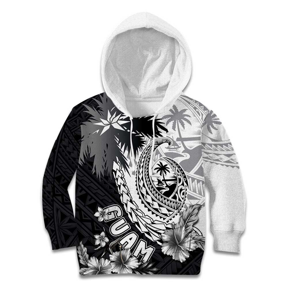 Hafa Adai Guam Kid Hoodie Polynesian Palm Tree Tattoo Hibiscus and Plumeria Art LT03 Hoodie Black - Polynesian Pride