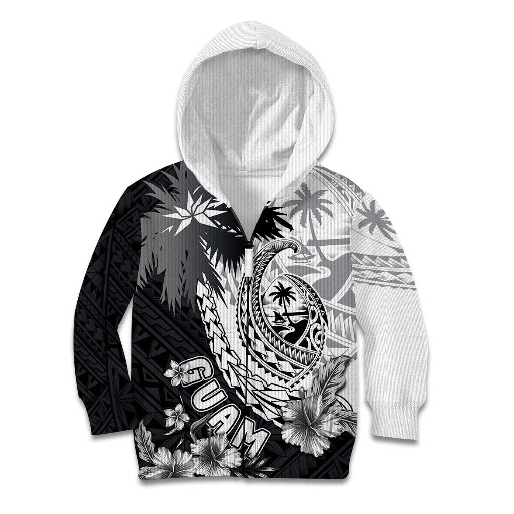 Hafa Adai Guam Kid Hoodie Polynesian Palm Tree Tattoo Hibiscus and Plumeria Art LT03 Zip Hoodie Black - Polynesian Pride