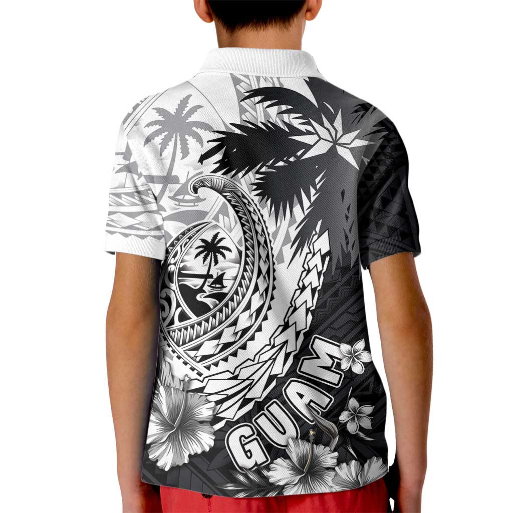 Hafa Adai Guam Kid Polo Shirt Polynesian Palm Tree Tattoo Hibiscus and Plumeria Art LT03 - Polynesian Pride
