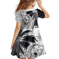 Hafa Adai Guam Kid Short Sleeve Dress Polynesian Palm Tree Tattoo Hibiscus and Plumeria Art LT03 - Polynesian Pride