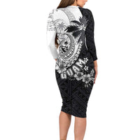 Hafa Adai Guam Long Sleeve Bodycon Dress Polynesian Palm Tree Tattoo Hibiscus and Plumeria Art LT03 - Polynesian Pride