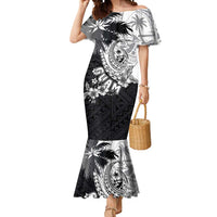 Hafa Adai Guam Mermaid Dress Polynesian Palm Tree Tattoo Hibiscus and Plumeria Art LT03 Women Black - Polynesian Pride