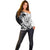Hafa Adai Guam Off Shoulder Sweater Polynesian Palm Tree Tattoo Hibiscus and Plumeria Art