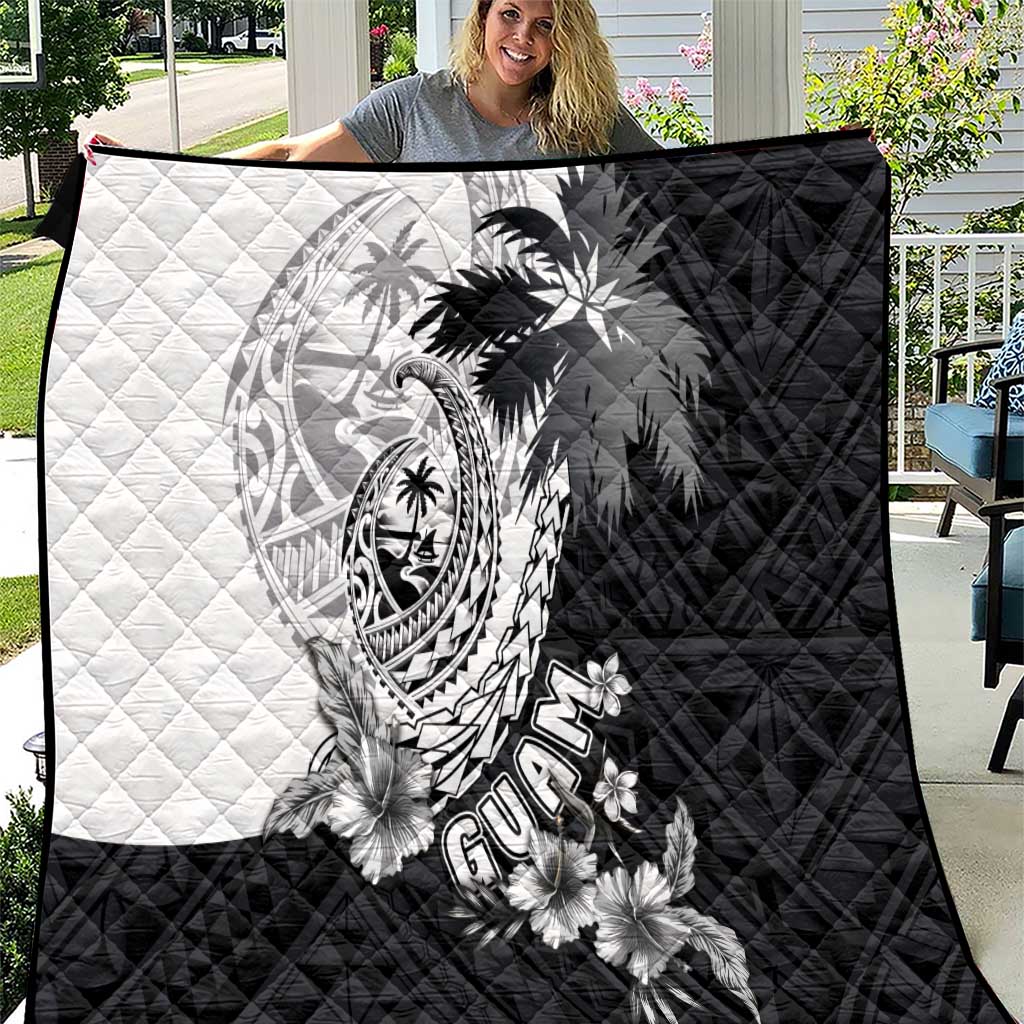 Hafa Adai Guam Quilt Polynesian Palm Tree Tattoo Hibiscus and Plumeria Art LT03 Black - Polynesian Pride