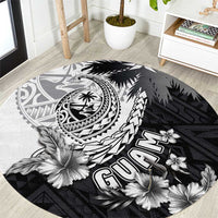 Hafa Adai Guam Round Carpet Polynesian Palm Tree Tattoo Hibiscus and Plumeria Art LT03 Black - Polynesian Pride