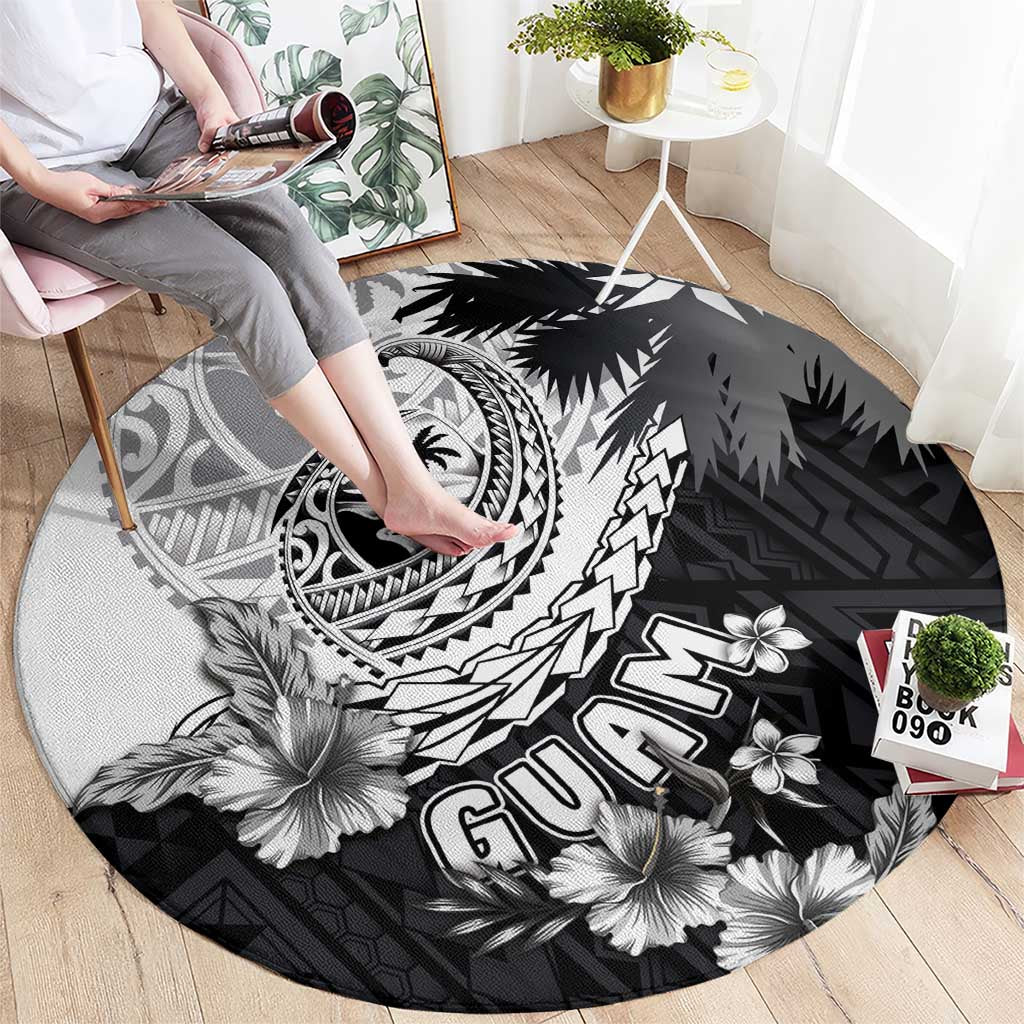 Hafa Adai Guam Round Carpet Polynesian Palm Tree Tattoo Hibiscus and Plumeria Art LT03 - Polynesian Pride
