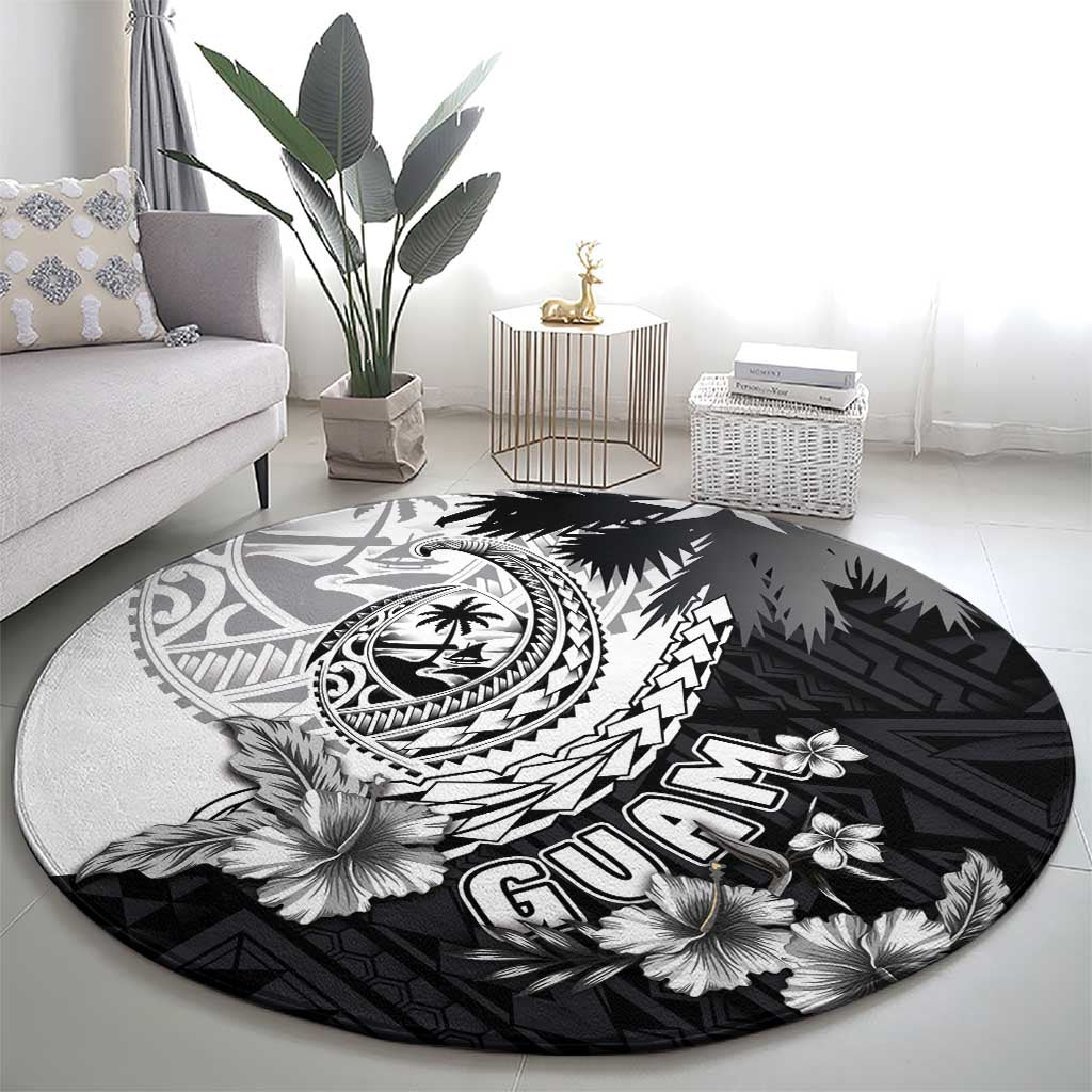 Hafa Adai Guam Round Carpet Polynesian Palm Tree Tattoo Hibiscus and Plumeria Art LT03 - Polynesian Pride