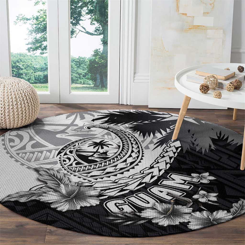 Hafa Adai Guam Round Carpet Polynesian Palm Tree Tattoo Hibiscus and Plumeria Art LT03 - Polynesian Pride