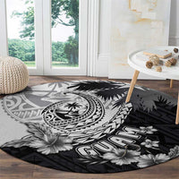Hafa Adai Guam Round Carpet Polynesian Palm Tree Tattoo Hibiscus and Plumeria Art LT03 - Polynesian Pride