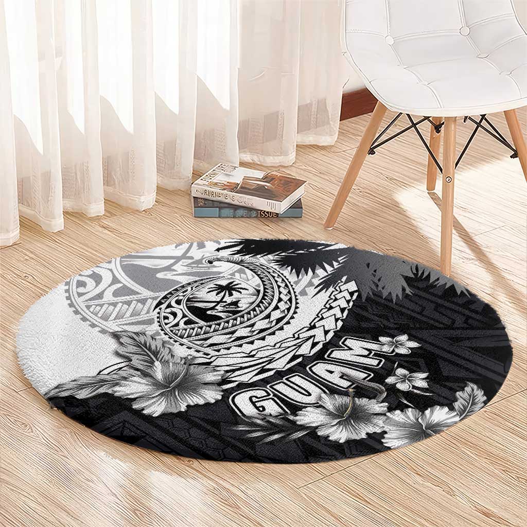 Hafa Adai Guam Round Carpet Polynesian Palm Tree Tattoo Hibiscus and Plumeria Art LT03 - Polynesian Pride