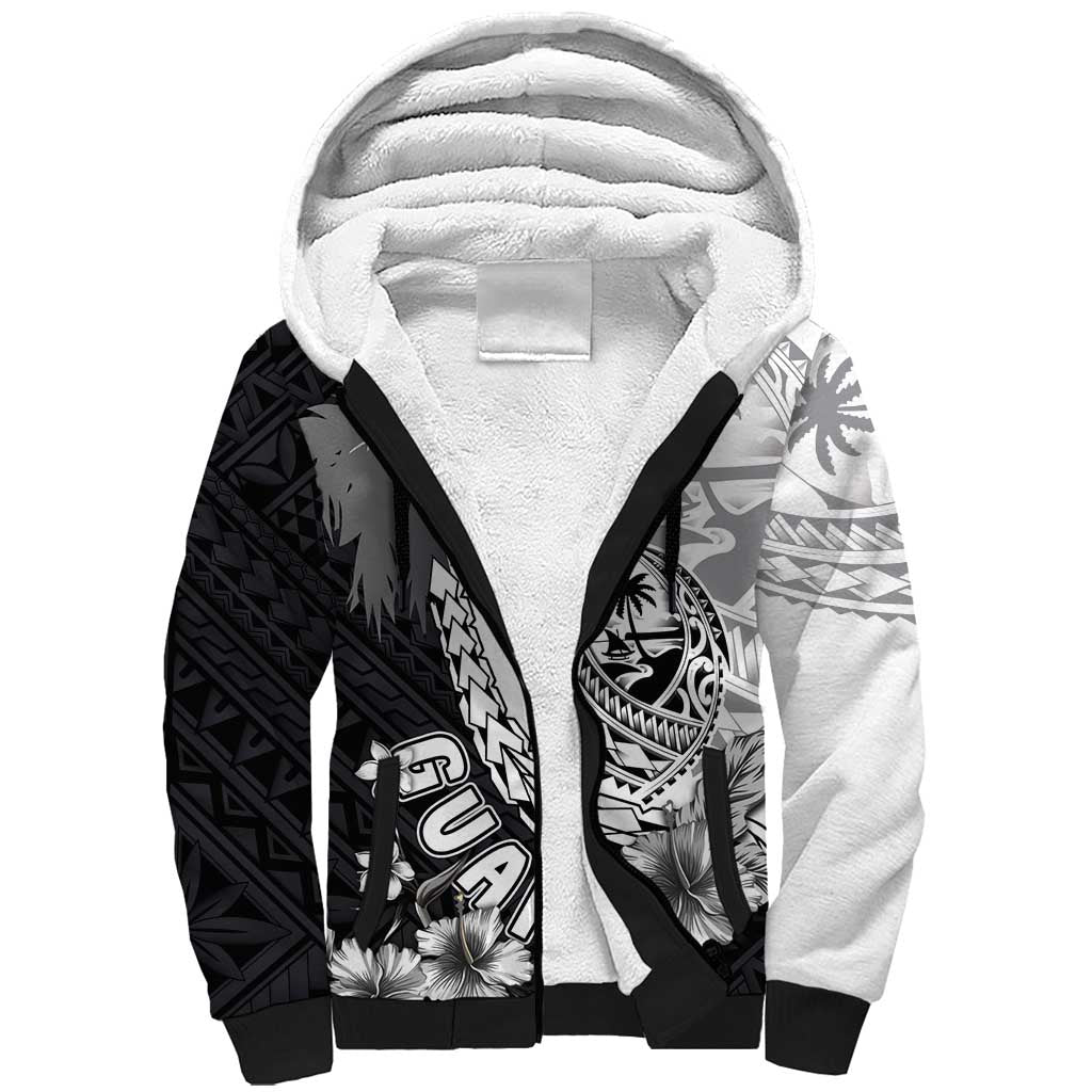 Hafa Adai Guam Sherpa Hoodie Polynesian Palm Tree Tattoo Hibiscus and Plumeria Art LT03 Unisex Black - Polynesian Pride