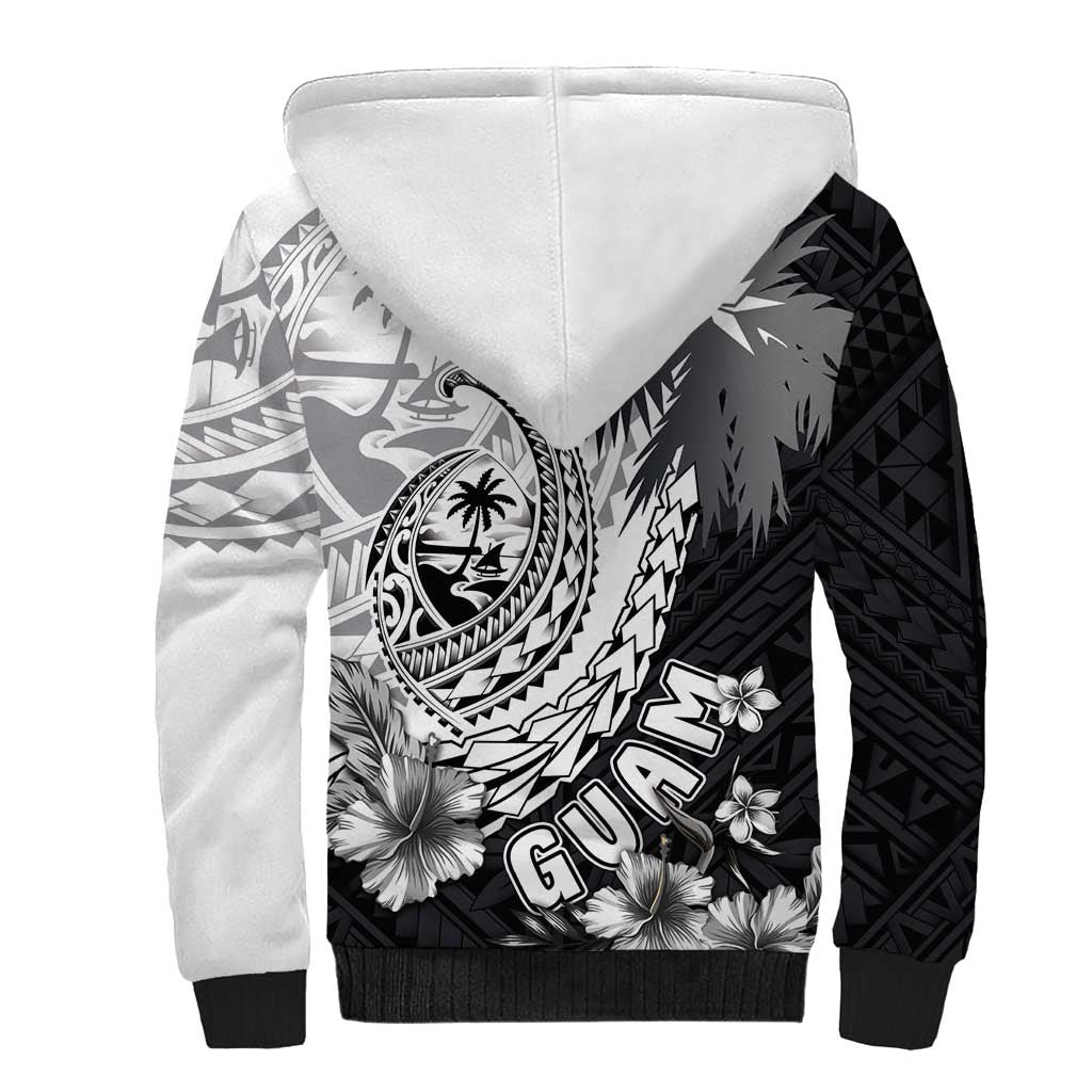 Hafa Adai Guam Sherpa Hoodie Polynesian Palm Tree Tattoo Hibiscus and Plumeria Art LT03 - Polynesian Pride