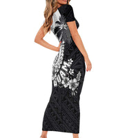 Hafa Adai Guam Short Sleeve Bodycon Dress Polynesian Palm Tree Tattoo Hibiscus and Plumeria Art LT03 - Polynesian Pride