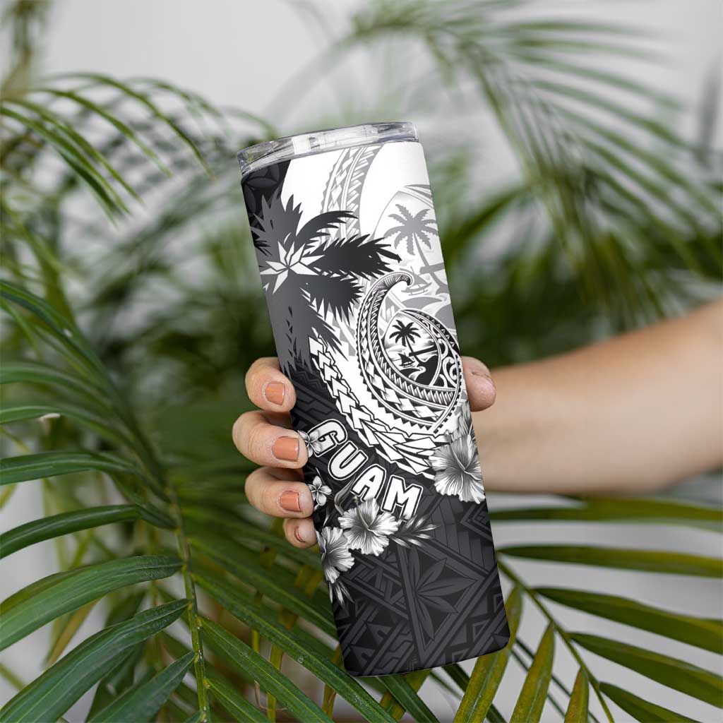 Hafa Adai Guam Skinny Tumbler Polynesian Palm Tree Tattoo Hibiscus and Plumeria Art LT03 - Polynesian Pride