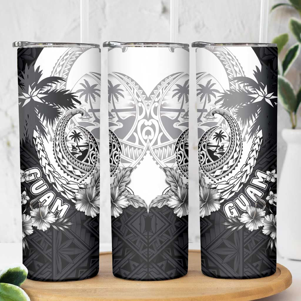 Hafa Adai Guam Skinny Tumbler Polynesian Palm Tree Tattoo Hibiscus and Plumeria Art LT03 - Polynesian Pride