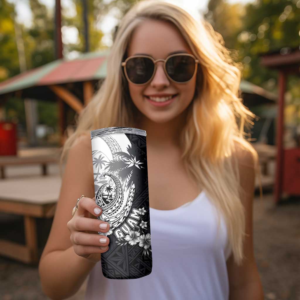 Hafa Adai Guam Skinny Tumbler Polynesian Palm Tree Tattoo Hibiscus and Plumeria Art LT03 - Polynesian Pride