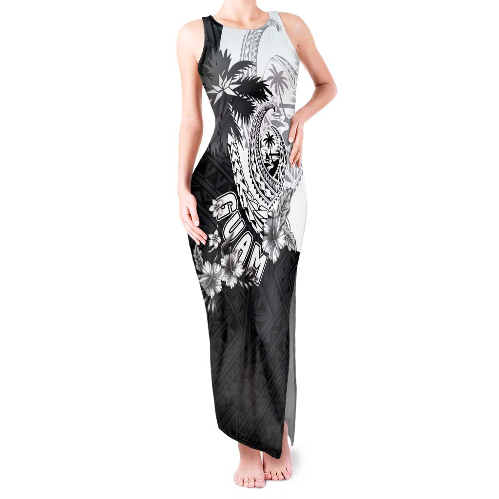 Hafa Adai Guam Tank Maxi Dress Polynesian Palm Tree Tattoo Hibiscus and Plumeria Art LT03 Women Black - Polynesian Pride