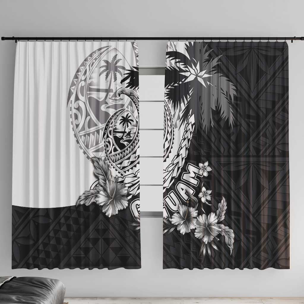 Hafa Adai Guam Window Curtain Polynesian Palm Tree Tattoo Hibiscus and Plumeria Art LT03 With Hooks Black - Polynesian Pride