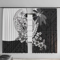 Hafa Adai Guam Window Curtain Polynesian Palm Tree Tattoo Hibiscus and Plumeria Art LT03 With Hooks Black - Polynesian Pride