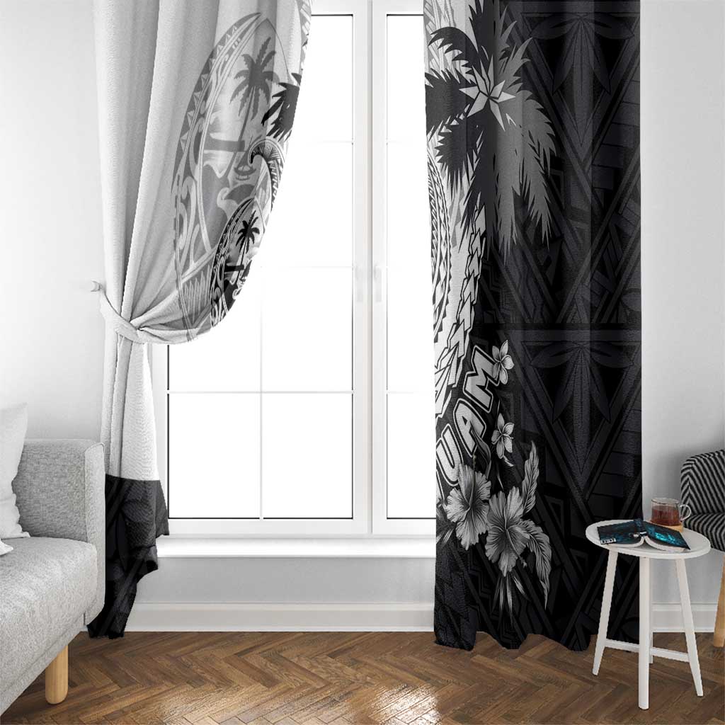 Hafa Adai Guam Window Curtain Polynesian Palm Tree Tattoo Hibiscus and Plumeria Art LT03 - Polynesian Pride