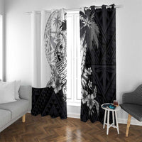 Hafa Adai Guam Window Curtain Polynesian Palm Tree Tattoo Hibiscus and Plumeria Art LT03 With Grommets Black - Polynesian Pride