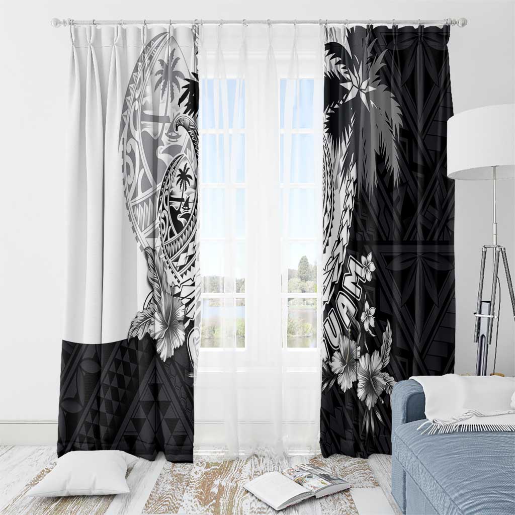 Hafa Adai Guam Window Curtain Polynesian Palm Tree Tattoo Hibiscus and Plumeria Art LT03 - Polynesian Pride