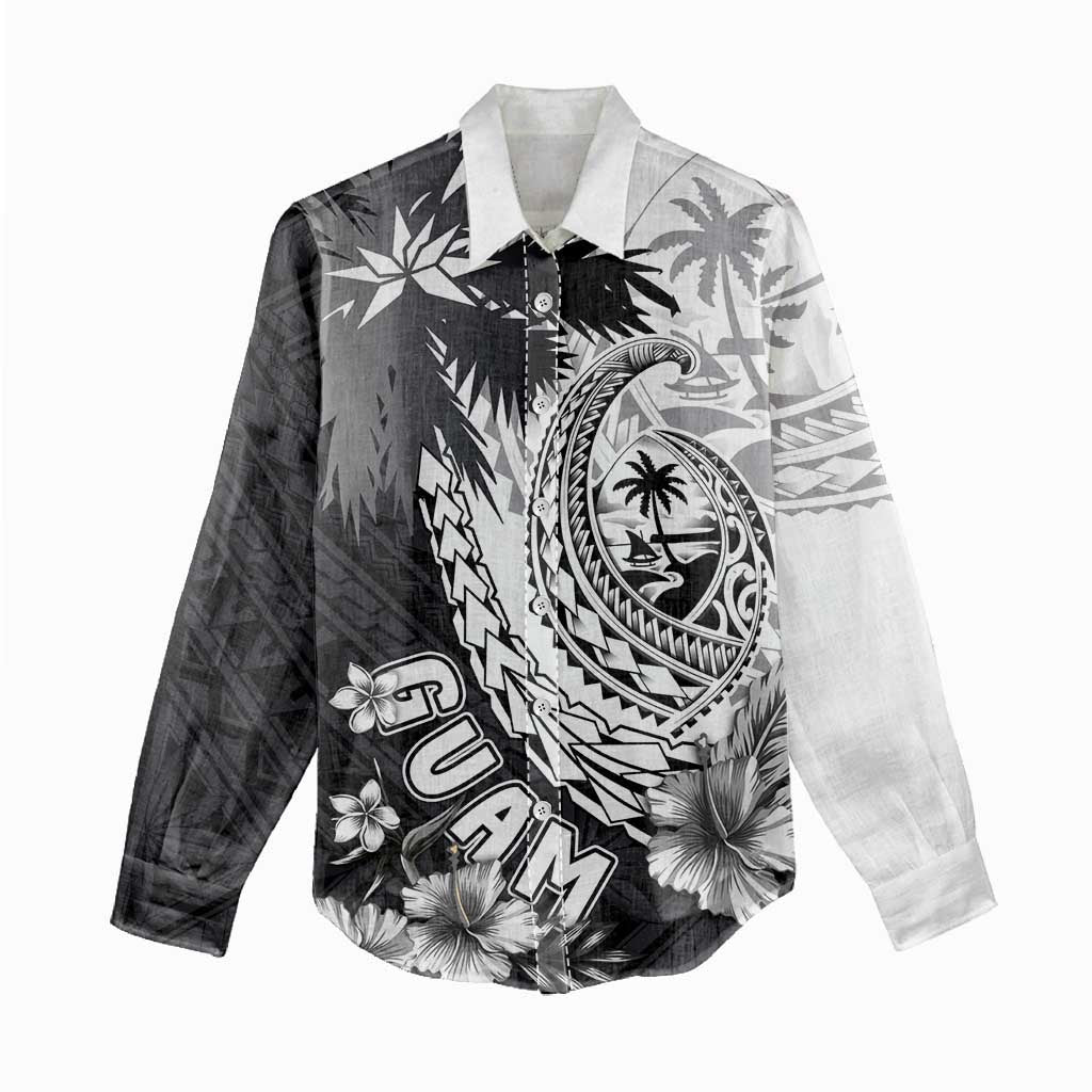 Hafa Adai Guam Women Casual Shirt Polynesian Palm Tree Tattoo Hibiscus and Plumeria Art LT03 - Polynesian Pride