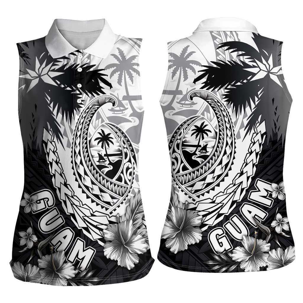 Hafa Adai Guam Women Sleeveless Polo Shirt Polynesian Palm Tree Tattoo Hibiscus and Plumeria Art LT03 - Polynesian Pride