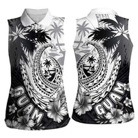 Hafa Adai Guam Women Sleeveless Polo Shirt Polynesian Palm Tree Tattoo Hibiscus and Plumeria Art LT03 - Polynesian Pride