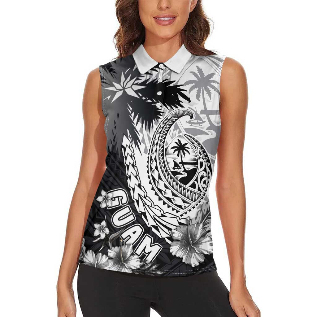 Hafa Adai Guam Women Sleeveless Polo Shirt Polynesian Palm Tree Tattoo Hibiscus and Plumeria Art LT03 - Polynesian Pride