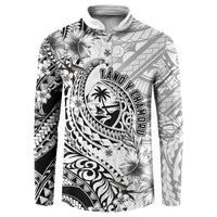 Guam-Land of the Chamorro Button Sweatshirt Polynesian Tattoo Style Hibiscus and Plumeria Art LT03 Black - Polynesian Pride