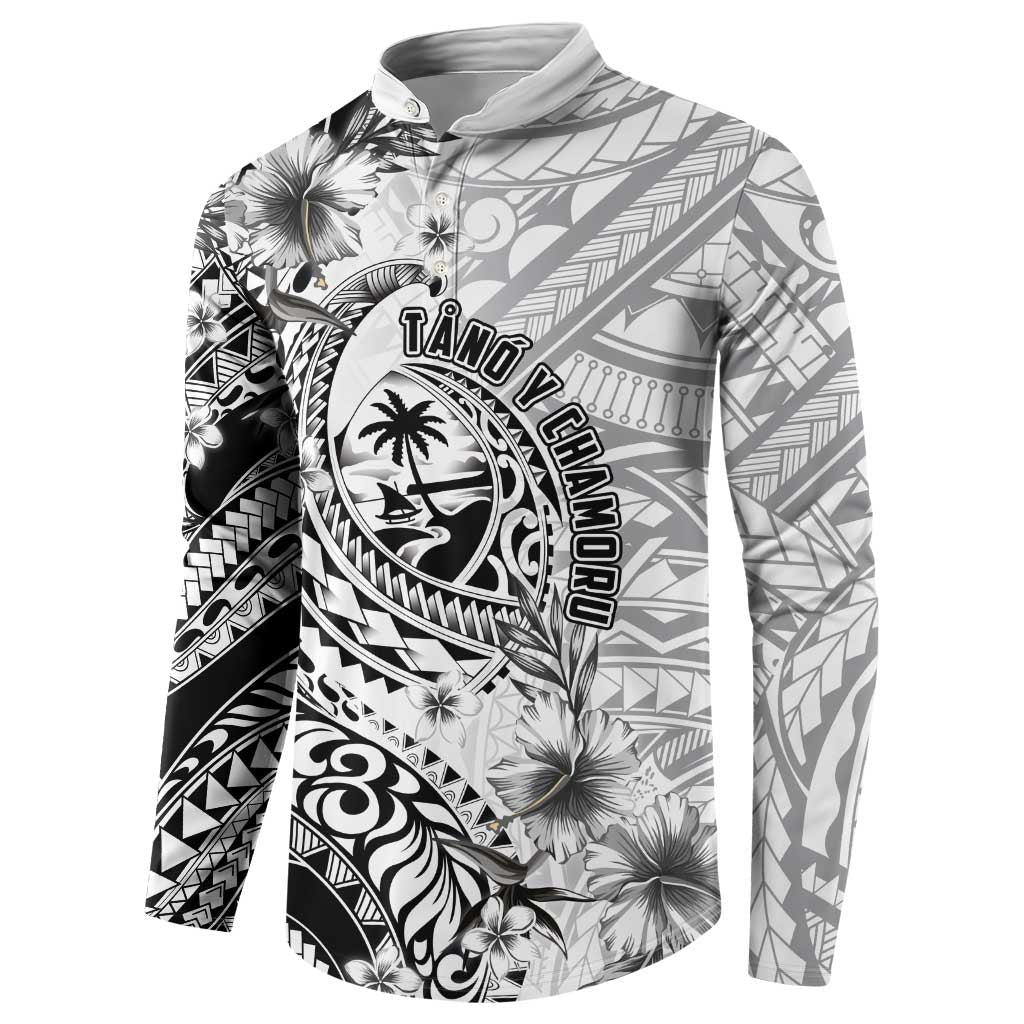 Guam-Land of the Chamorro Button Sweatshirt Polynesian Tattoo Style Hibiscus and Plumeria Art LT03 - Polynesian Pride