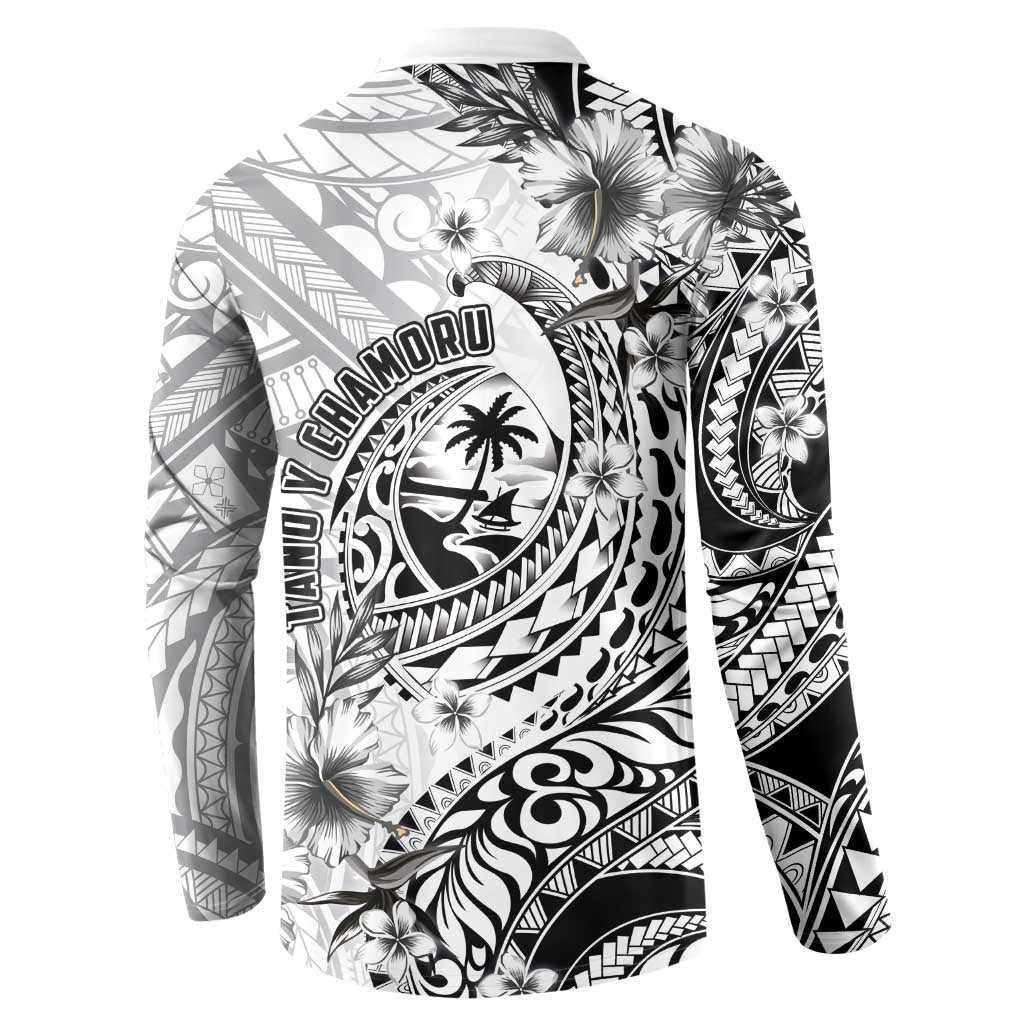 Guam-Land of the Chamorro Button Sweatshirt Polynesian Tattoo Style Hibiscus and Plumeria Art LT03 - Polynesian Pride