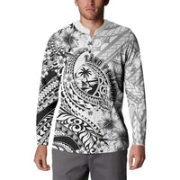 Guam-Land of the Chamorro Button Sweatshirt Polynesian Tattoo Style Hibiscus and Plumeria Art LT03 - Polynesian Pride