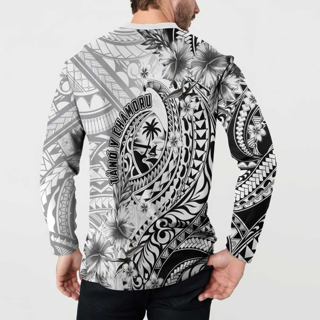 Guam-Land of the Chamorro Button Sweatshirt Polynesian Tattoo Style Hibiscus and Plumeria Art LT03 - Polynesian Pride