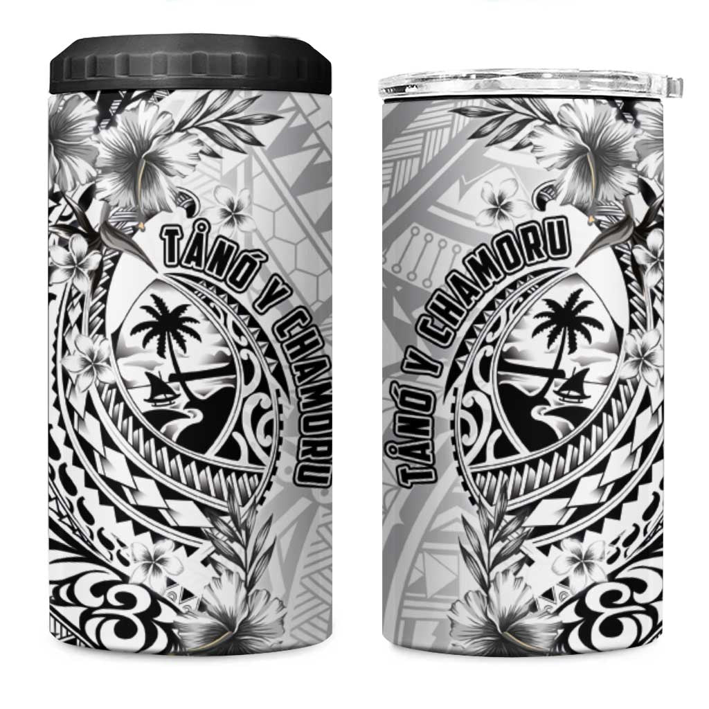 Guam-Land of the Chamorro 4 in 1 Can Cooler Tumbler Polynesian Tattoo Style Hibiscus and Plumeria Art LT03 One Size: 16 oz Black - Polynesian Pride