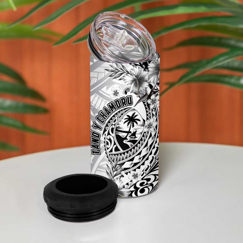 Guam-Land of the Chamorro 4 in 1 Can Cooler Tumbler Polynesian Tattoo Style Hibiscus and Plumeria Art LT03 - Polynesian Pride